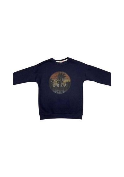 Cantoy Erkek Çocuk İçi Şardonlu Baskılı Sweatshirt-15198 Lacivert