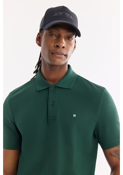 Avva Erkek Koyu Yeşil Kıvrılmaz Polo Yaka %100 Pamuk Basic T-shirt B001032
