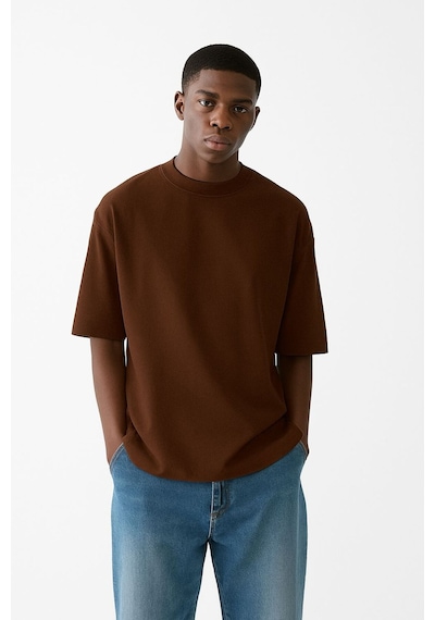 Düz Unisex Tshırt 3q3 Kahverengi