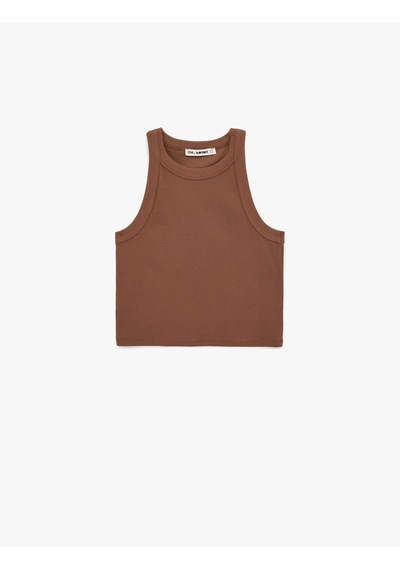 Koton Slim Fit Kolsuz Halter Yaka Bluz Kahverengi 6sal30048ık Kahve