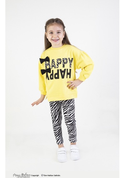 Harika Kids Kız Çocuk Pamuklu Zebra Desen Orta Kalınlıkta Taytlı Alt-üst Takım 001