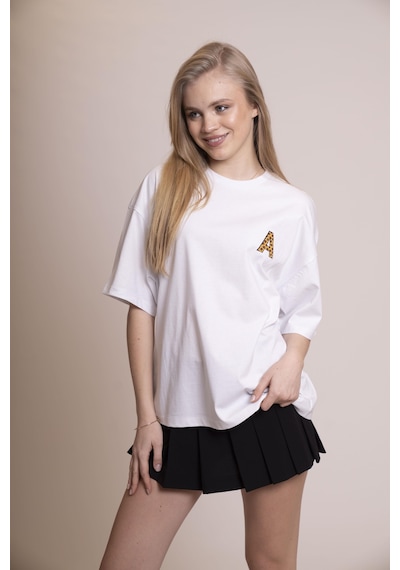 Afloow Muse Oversize Beyaz Tişört %100 Pamuk Ön Leopar A Harfi Detaylı, Sırtı Büyük Leopar Baskılı, Rahat Ve Şık Tasarım Unisex Günlük T-shirt Beyaz