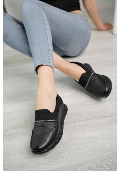 Nesil Shoes Acr 50 Siyah Taşlı Strech Kadın Ayakkabı-siyah Siyah