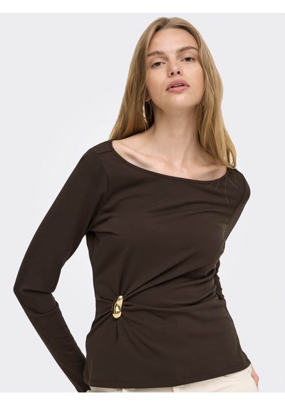 Only Onlelena L/s Boatneck Metal Top Jrs Noos Kahverengi Kadın Bluz 15380314