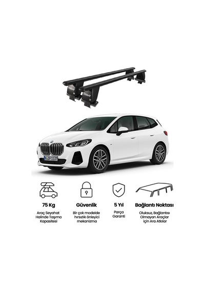 Royal Bmw 2 Series 2021 Ve Sonrası Uyumlu Siyah Kilitli Ara Atkı Port Bagaj Tavan Barı