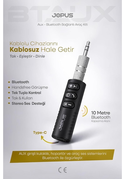 Bluetooth Aux Araç Kiti Bluetooth 5.0 Hd Ses Kalitesi Kesintisiz Bağlantı, Jps-araç-kiti