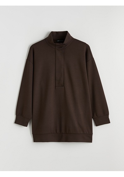 Lcw Modest Kahverengi Soft Touch Oversize Kadın Sweatshirt Tunik