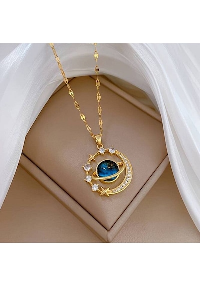Kolye - Gezegen Kolye - Çelik Kolye Gold