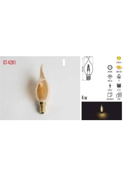 10 Adet Cata Ct-4281 4w E14 Rustik Led Dekoratif Kıvrık Buji Ampu