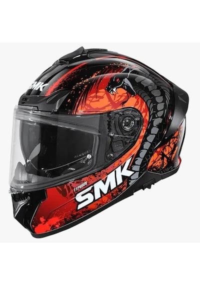 Smk Typhoon Reptile Siyah-gri-kırmızı Dragon Kapalı Kask Güneş Vizörlü