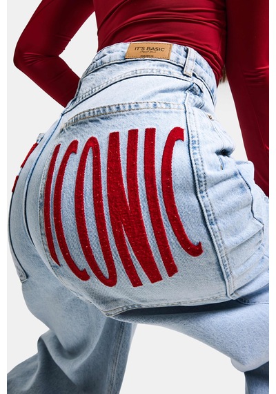 Itsbasic Kadın Ice Renk 4s6-3 Mega Baggy Fit Paça Ve Cep Detaylı Özel Tasarım Denim Jean Buz Mavi