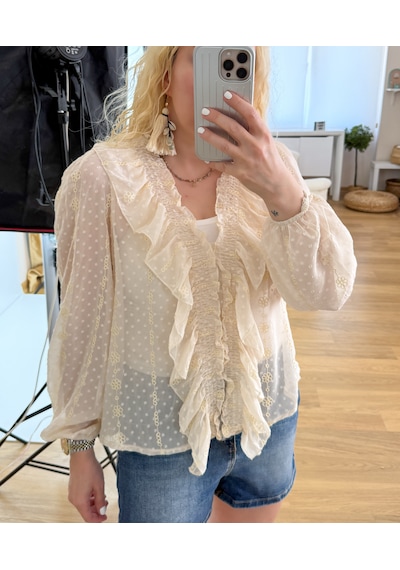 Modaonna Fırfırlı Şifon Bluz Krem