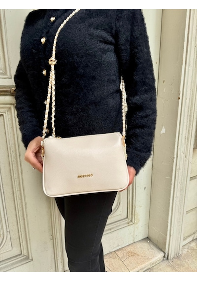 Just Polo Kadın Zincir Askılı Günlük Ve Özel Kullanıma Uygun Şık Tasarımlı Omuz & Çapraz Çanta Shoulder Bag Krem