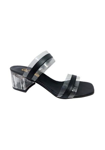 Cotcolic 01221 Deri Şeffaf Topuk Fashion Kadın Terlik Siyah