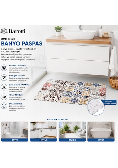 Barotti Dmr-10028 Kaydırmaz Banyo Ve Küvet Paspas 70 X 34 Cm Desenli Sihirli Su Emici Dikdörtgen Diğer