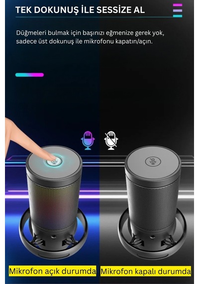 Rgb Mikrofon Seti Stream Sgaming Işıklı Mikrofon Ses Kayıt Cihazı