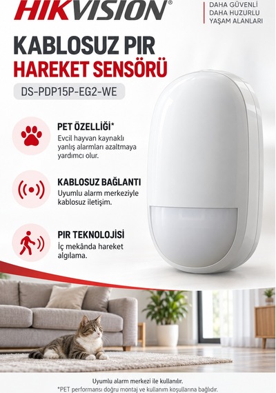 Hıkvısıon Ds-pdp15p-eg2-we Kablosuz Pet Pır Hareket Sensörü Alarm Dedektörü