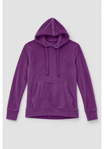 Markapia Kadın Kapüşonlu Cepli Yumuşak Kadife Dokulu Sweatshirt Mor