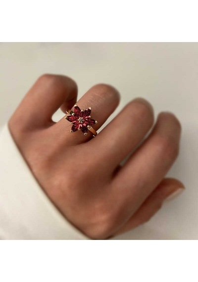 Gümüş Kırmızı Lotus Çiçeği Yüzük (510926053)