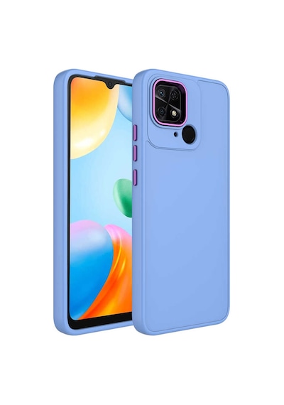 Goocamp Redmi 10c Kılıf Metal Çerçeve Ve Buton Tasarımlı Silikon Luna Kapak - Lavend Lavendery Gray