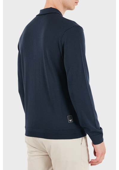 Emporio Armani Logolu % 100 Yün Yarım Femuarlı Polo Erkek Polo Em006224 Af27805 Ub106 Gece Mavi