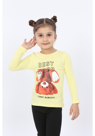 Toontoy Kids Toontoy Kız Çocuk Best Mood Ayıcık Baskılı Tişört Açık Sarı