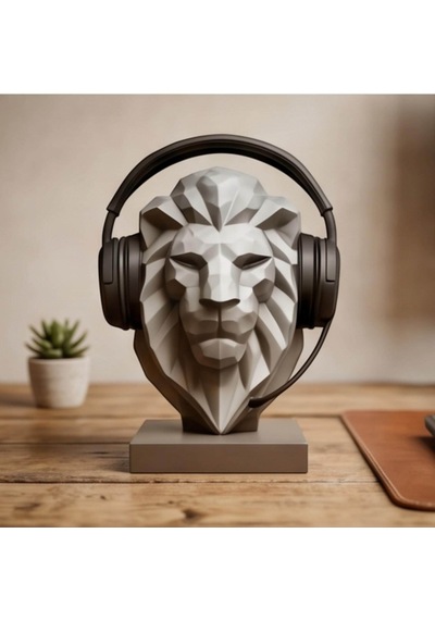Happy3dworld Aslan Büstü Kulaklık Standı, 3d Baskı Low Poly Geometrik Dekor