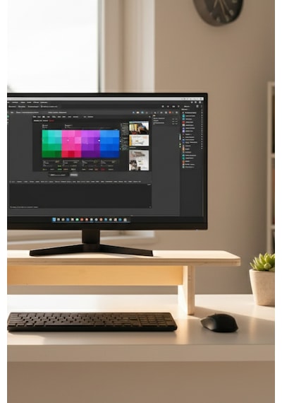 Ahşap Monitör Yükseltici - Ergonomik Masaüstü Monitör Rafı - Laptop - Kolay Kurulum Minimal Tasarım