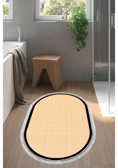 Kaymaz Taban Djt Banyo Mutfak Salon Halı Star Pamuk Saçaklı Oval Dokuma Desen E5007 Açık Şeftali