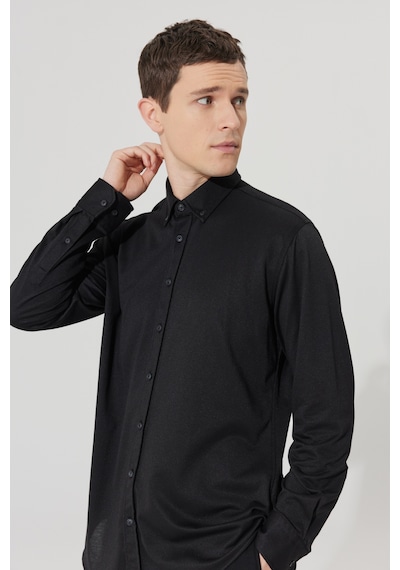 AC&Co / Altınyıldız Classics ERKEK SIYAH Comfort Fit Geniş Kesim Düğmeli Yaka Pamuklu Gömlek Siyah AC&Co / Altınyıldız Classics ERKEK SIYAH Comfort Fit Geniş Kesim Düğmeli Yaka Pamuklu Gömlek Siyah