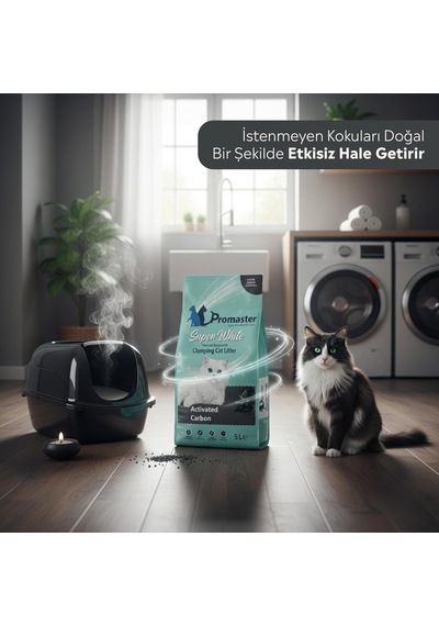 Süper Beyaz Doğal Bentonit Topaklanan Kedi Kumu Aktif Karbon Kokulu 5 Lt