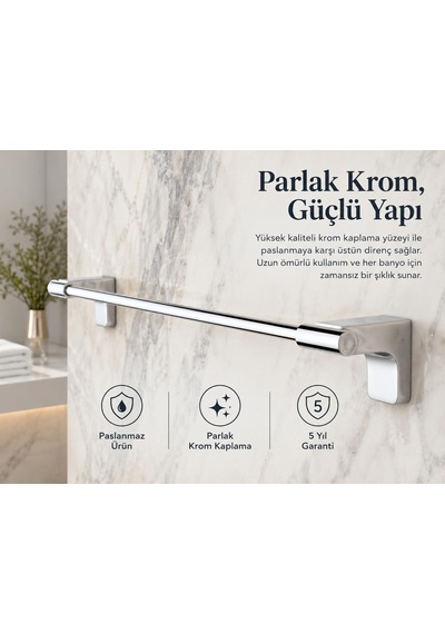 Alper Banyo F1 Model Lüx Krom Paslanmaz Uzun Havlu Askısı, 40 Cm,
