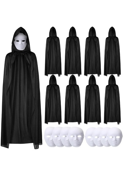Go İthalat 120 Cm Siyah Kapüşonlu Pelerin Ve Boyanabilir Karton Maske 8 Li Set