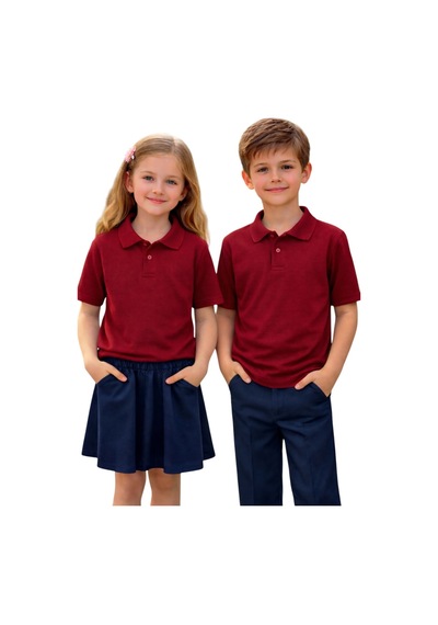 Erdem Kıds Unisex Kız Erkek Çocuk Polo Yaka Pamuklu Kısa Kol Bordo Günlük Basic Okul Tişört Bordo Bordo