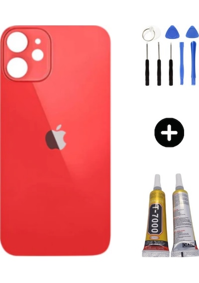 Apple Uyumlu iPhone 12 Mini Arka Pil Batarya Kapak Kırmızı + Montaj Seti