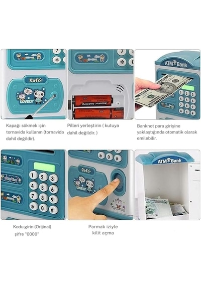 Monozone Sticker Hediyeli Parmak İzi Okuyuculu Dijital Kumbara Şifreli Para Biriktirme Kasası 001