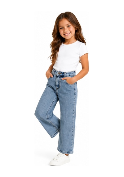 İrem Kız Çocuk Taşlanmış Model Beli Lastik Ayarlamalı Fermuar Kapamalı Düz Mavi Renk Kot Pantolon İrem Kız Çocuk Taşlanmış Model Beli Lastik Ayarlamalı Fermuar Kapamalı Düz Mavi Renk Kot Pantolon