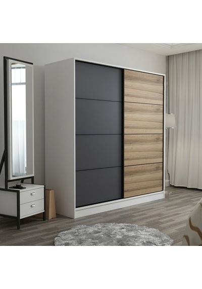 Minarmobilya Minar Kale 2 Kapaklı Sürgülü Dolap 180 Cm - Beyaz/Antrasit/Dore