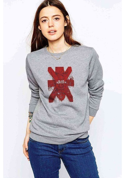 Iron Maiden X Metal Rock Muzik Baskılı Gri Kadın Sweatshirt