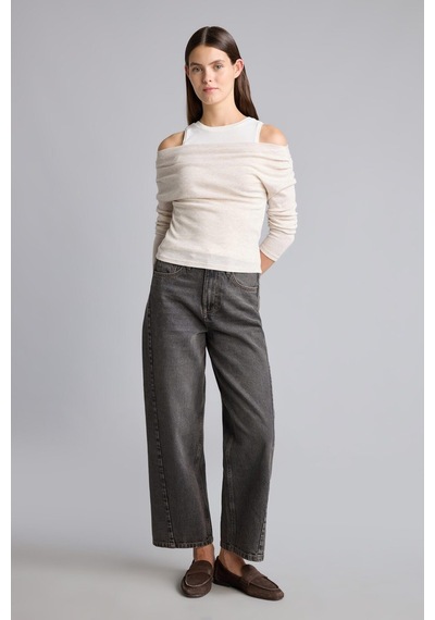 Defacto %100 Pamuk Slim Fit Tek Omuzlu Drape Detaylı Ribana Uzun Kollu Basic Tişört I2636ax26aubg354 Bej-bg354