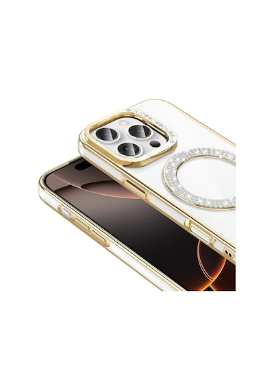 Apple Uyumlu iPhone 16 Pro Kılıf Pırlanta Taş Tasarımlı M-safe Şarj Özellikli Zore Karetta Silikon Kapak