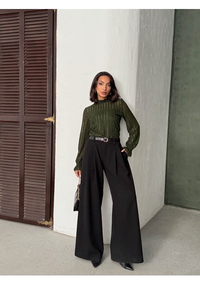 Verymoda Simli Sakallı Bluz F1852 Haki