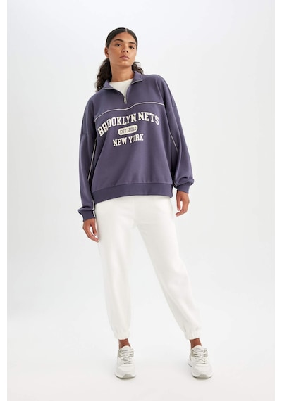 DeFactoFit NBA Brooklyn Nets Oversize Geniş Kalıp Yarım Fermuarlı Dik Yaka Sweatshirt C8246AX24AUPR493