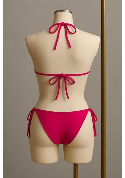 Moda Dua Kadın Fuşya Yandan Bağlamalı Bikini Mayo Takımı