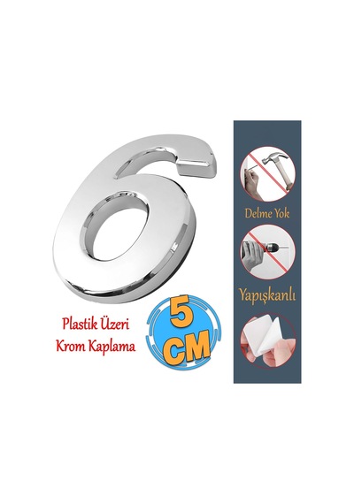 Yapışkanlı Kapı Numarası Küçük Boy 50 Mm 5 Cm Numara 6 Rakam Altı Sayısı Krom Renk Numaralar 1 Adet Diğer