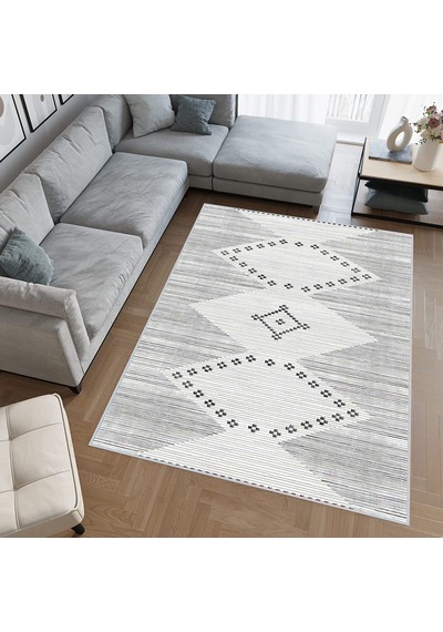 Rovigo Home Dijital Baskı Yıkanabilir Kaymaz Taban Salon Halısı Rvg0406 Gri