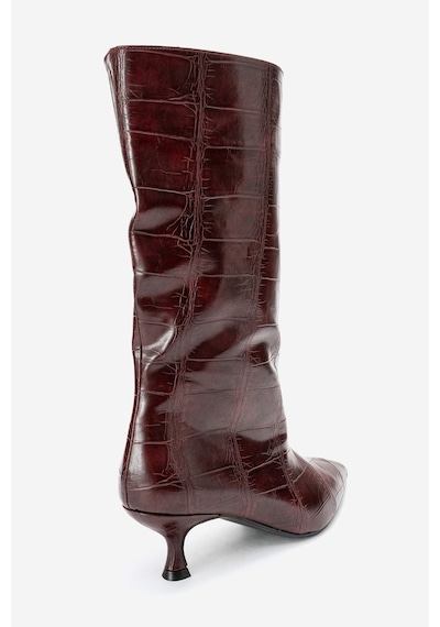 Luvishoes Luvi Shoes Crow Bordo Baskı Sivri Burunlu Kadın Topuklu Kısa Çizme Bordo