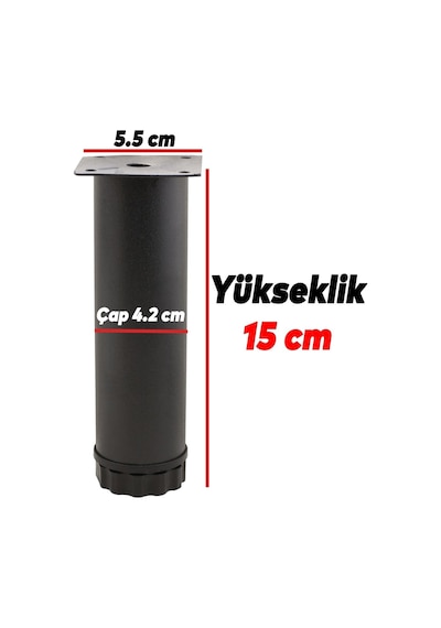Badem10 8 Adet Mobilya Kanepe Baza Koltuk Metal Destek Ayağı Ayarlanabilir 15 Cm Siyah Metal Yükseltici Ayak Diğer