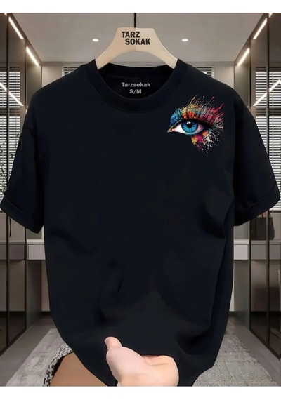 Startmore Unisex Kod 9 Eyelash Desen T-shirt Siyah