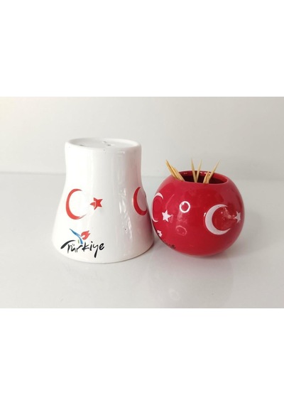 Tuzluk Kürdanlık Seramik Biblo Masa Süsü Türk Bayrak Ay Yıldız Hediye